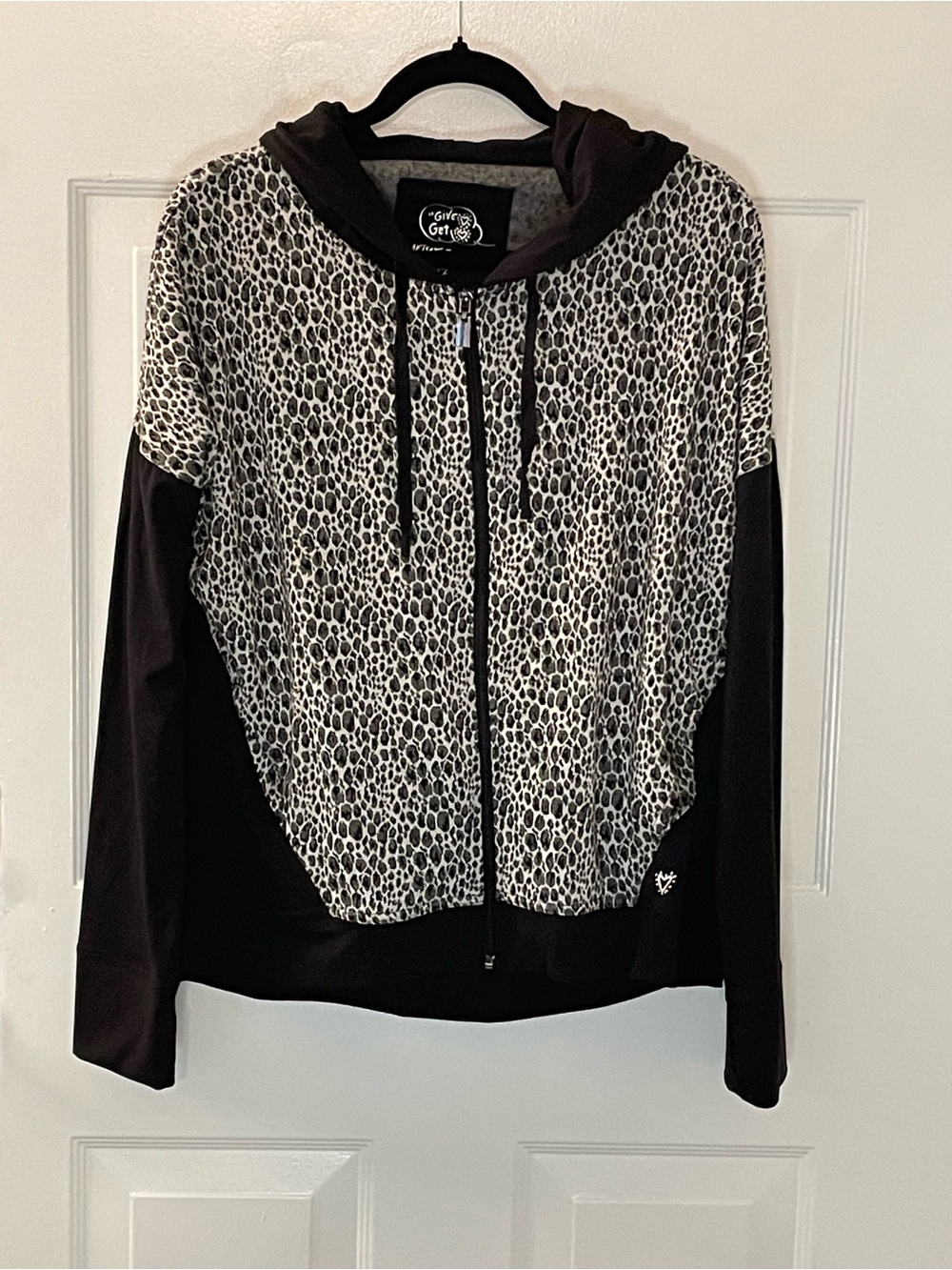 Betsey Johnson Black & White Leopard Bomber Hoodie